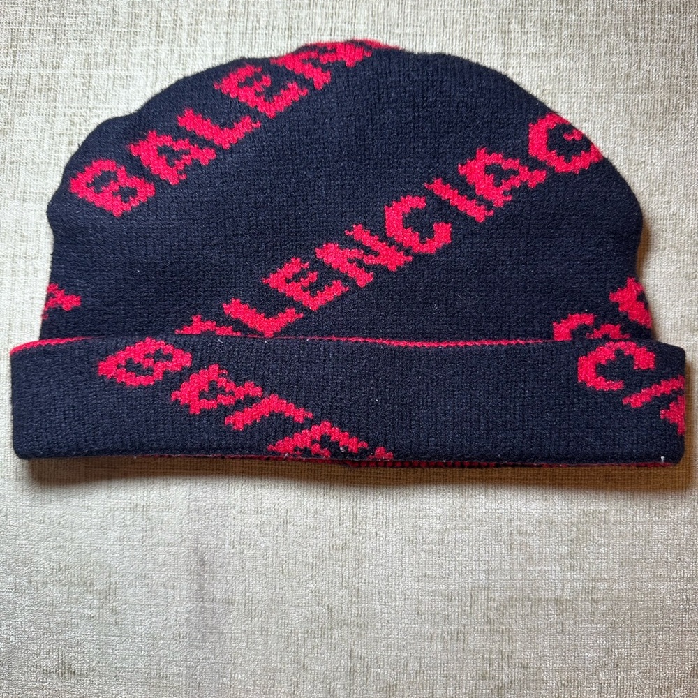 Balenciaga Black and Red Logo Beanie